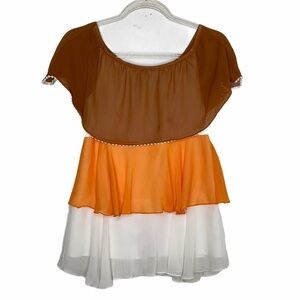 Roam New York Brown/Orange Tiered Ruffle Shirt XS